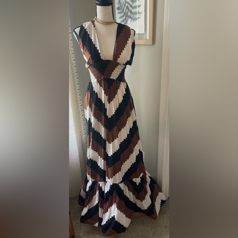 NWT Anthropologie Plenty by Tracy Reese halter maxi dress in chevron, size M.